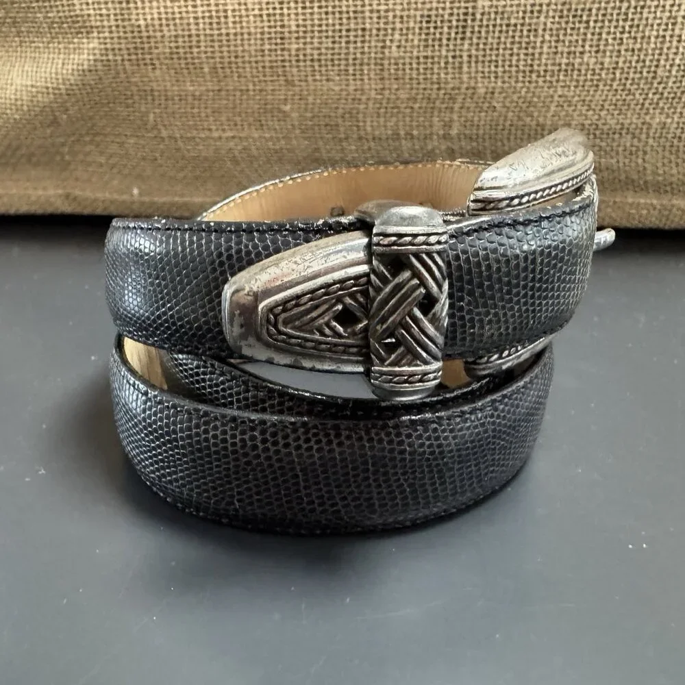 Brighton Gray‎ Leather Snakeskin Western Belt Metal Distressed Buckle M Grunge